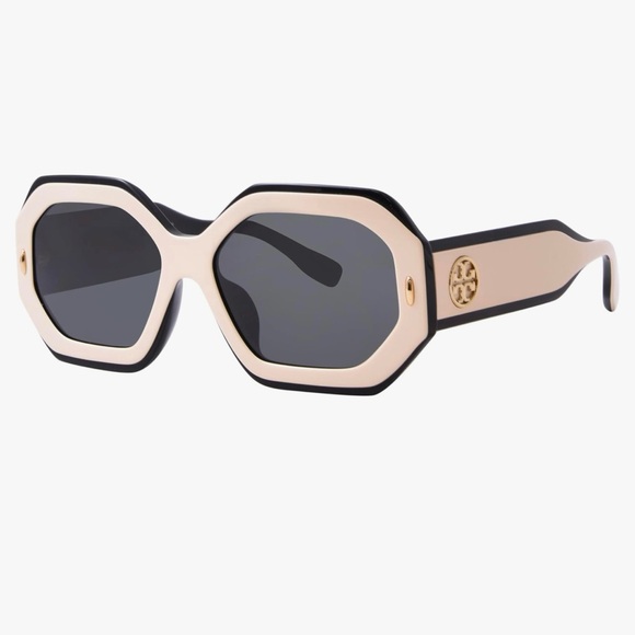 Tory Burch Cream and Black Geometric Sunglasses - Picture 3 of 3